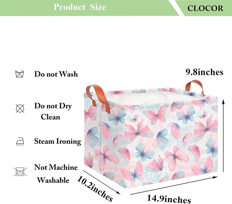 CLOCOR Rectangular Butterfly Print Gift Basket Empty,Waterproof Storage Basket with Handles, Books Box,Room Decor(Pink & Purple Butterfly) - Image 2